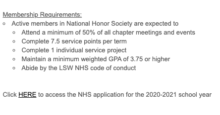 Applications are available for juniors to join 2020-21 chapter of National Honors Society. Applications are due Feb. 14. 