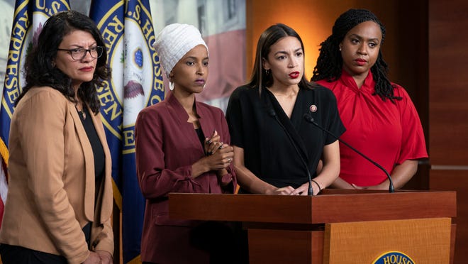 Minorities take big steps towards equality in Congress. Picture from USAToday featuring Representatives Rashida Tlaib, Ilhan Omar, Alexandria Ocasio-Cortez, and Ayanna Pressley.