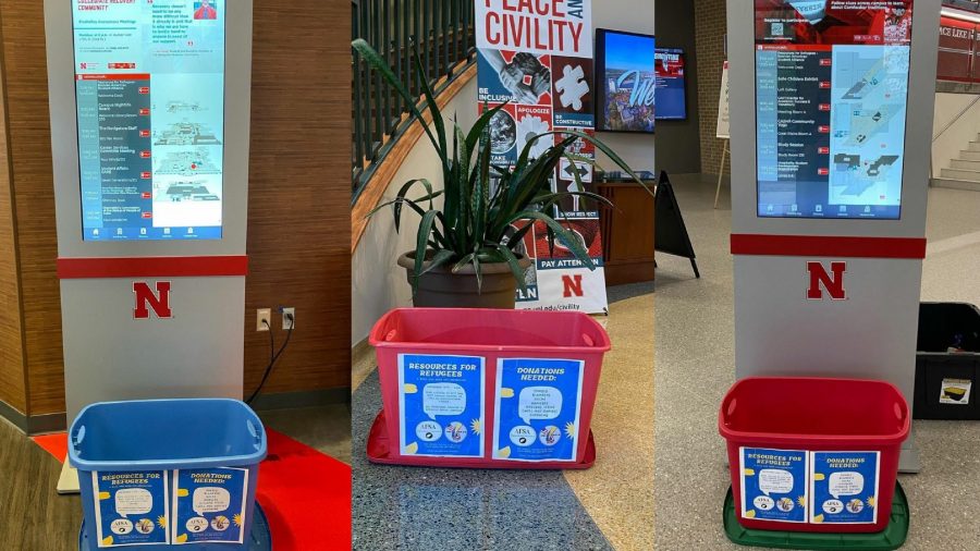 The donation bins are placed in the City Campus, Multicultural Center, East Campus Union. (Left to Right)