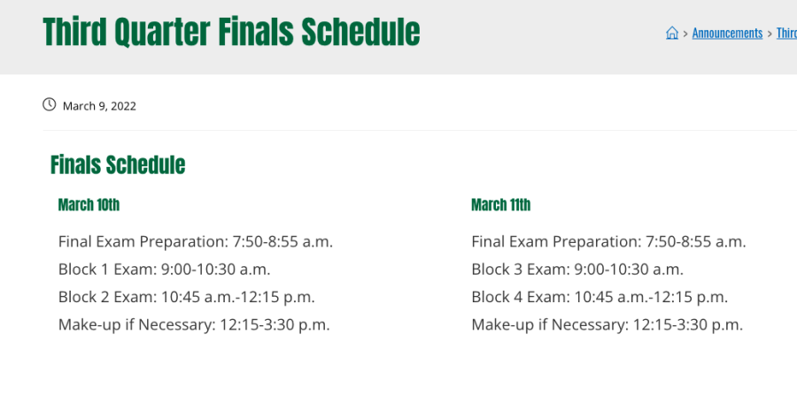 Finals schedule screenshot