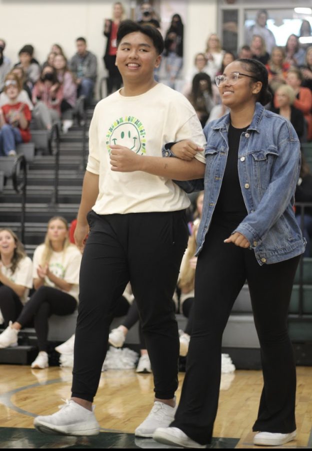 Juniors Jordyn Frank and Steven Dao at Southwests pep rally on Wednesday, April 20. Both students won junior prom royalty. 
