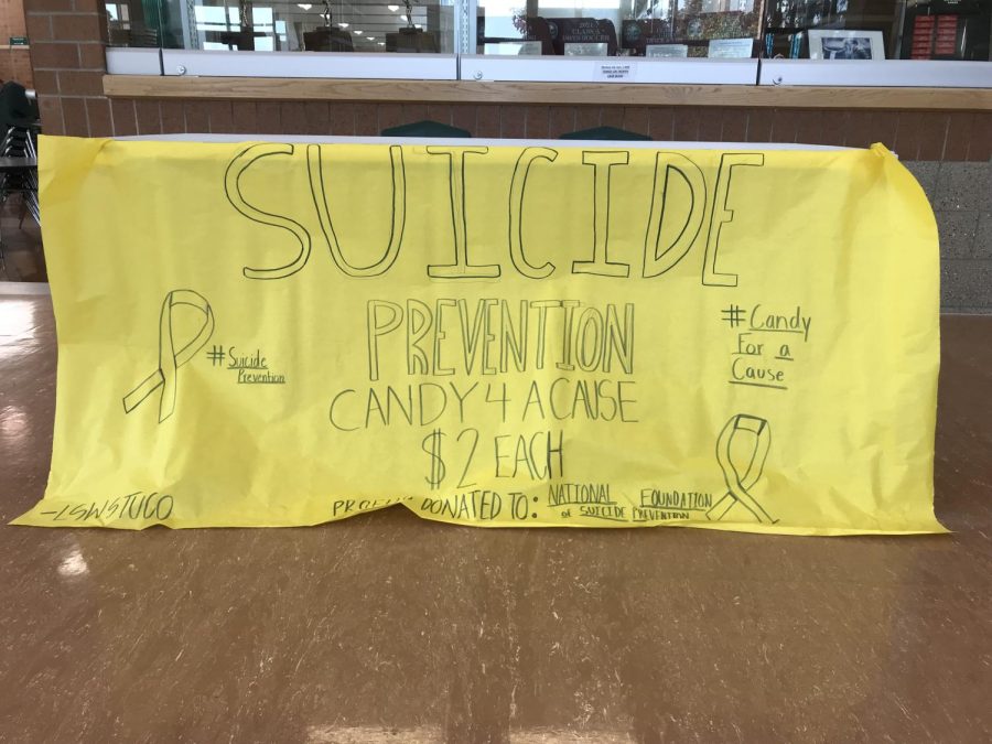 A table by the main entrance at Southwest where students can buy candy. All proceeds will be donated by Student Council to The National Foundation for Suicide Prevention. 