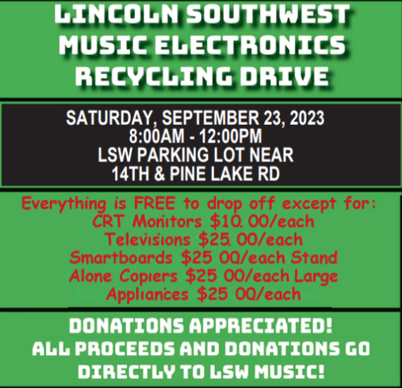 The Electronics Recycling Drive is a fundraiser for the Southwest music department. It will be held on Saturday, Sept. 23 in the Southwest parking lot. 