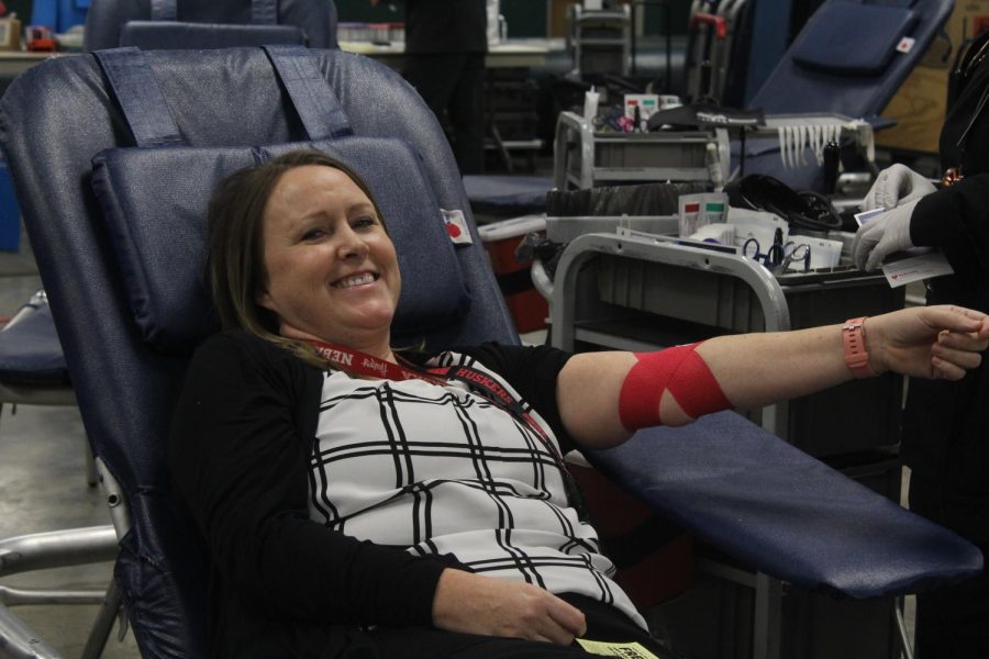 Mrs. Danna Moore gets her blood taken on Thursday, Feb. 7. Many faculty also got involved and give back.