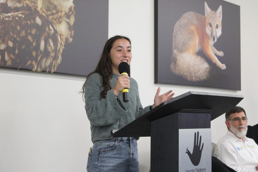 Thea Seibel presented a speech on Oct. 1 about the opening of a new building for the Science Focus Program hosted at the Lincoln Childrens Zoo. Seibel has been attending the program for four years. 