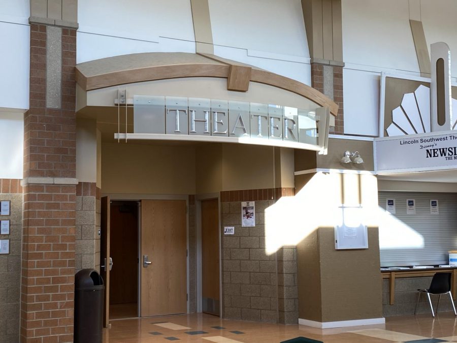 To attend the meeting, students enter through the doors in the Black Box and file into the socially distant auditorium through the back hallway.

