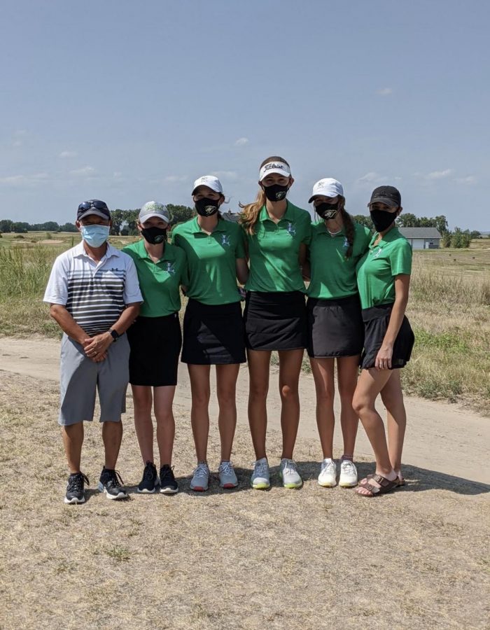 Girls Golf team at the Kearney invite on August 28. The team finished in second place with a score of 308.