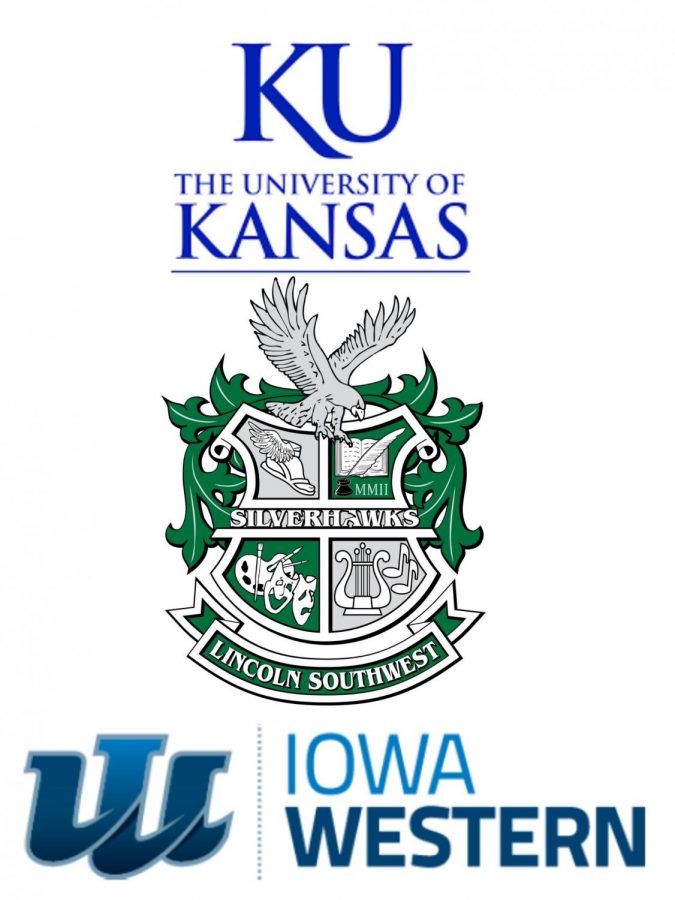 University of Kansas', Lincoln Southwest', and Iowa Western Community College's logos. 
