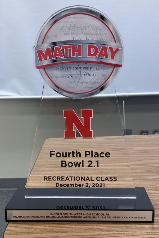 The trophy for the UNL Math Competition that was on December 2. 