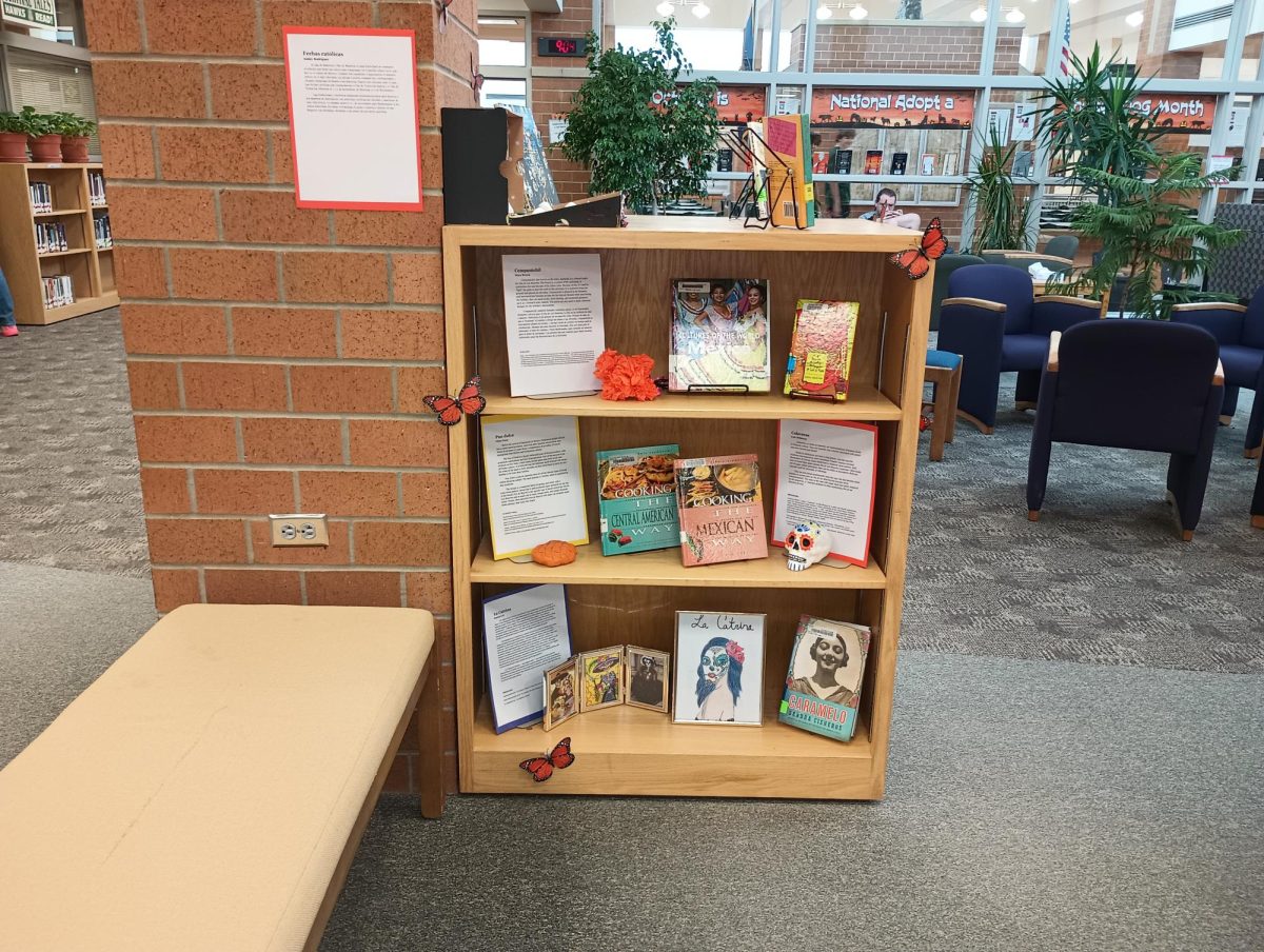 A display about the Mexican holiday Day of the Dead. AP Spanish students put up this display on Friday, Sept. 29 in the Southwest Media Center.