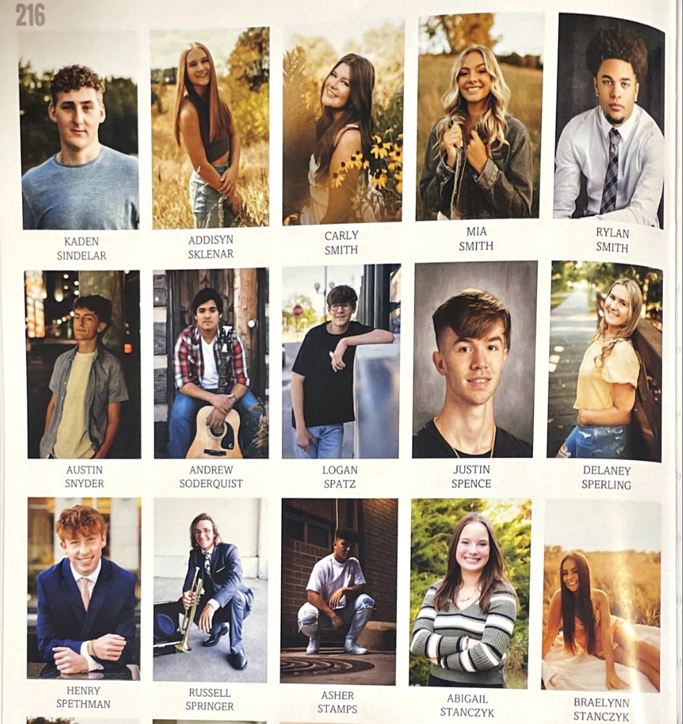 Senior photos in the yearbook from the previous school year. Senior photos are due Tuesday, Oct. 31.