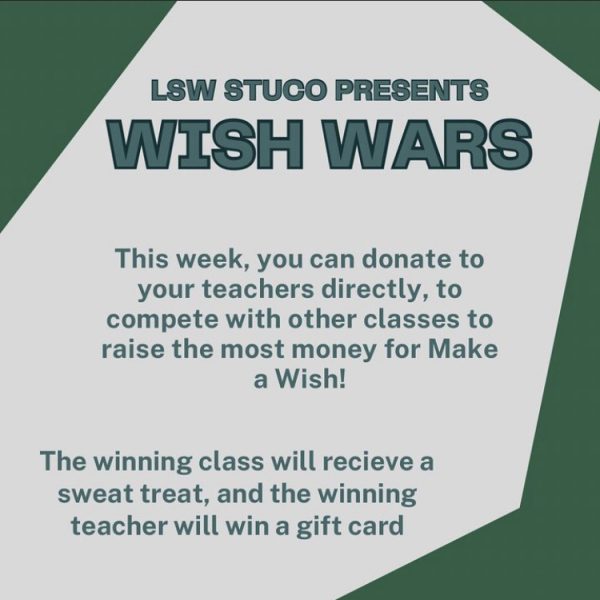 LSW Student Council announces the Wish Wars. This event consists of donating money to your teachers to help raise money for Make-A-Wish Foundation. 