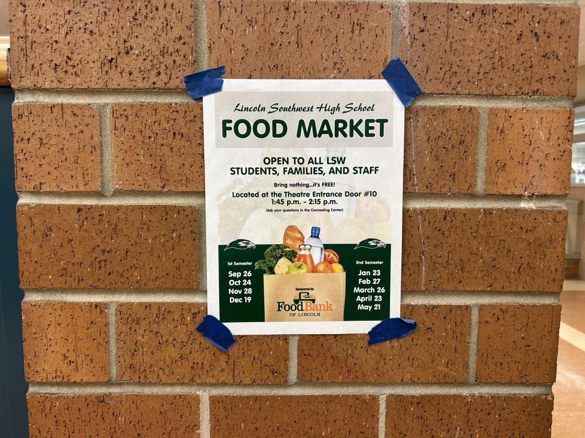 There are flyers posted around the building advertising Lincoln Southwest High Schools monthly food market. The next one will be held on Tuesday, Dec. 19 during PLC time. 