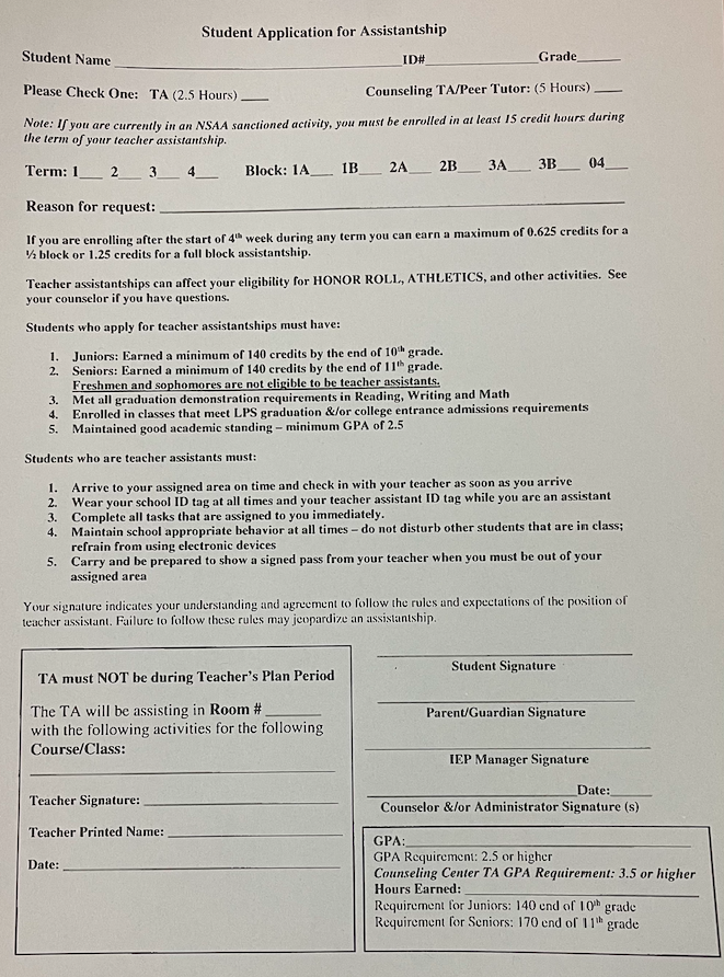 The form that students receive upon request form the counseling center. For the third term it is due Monday, Jan. 8.