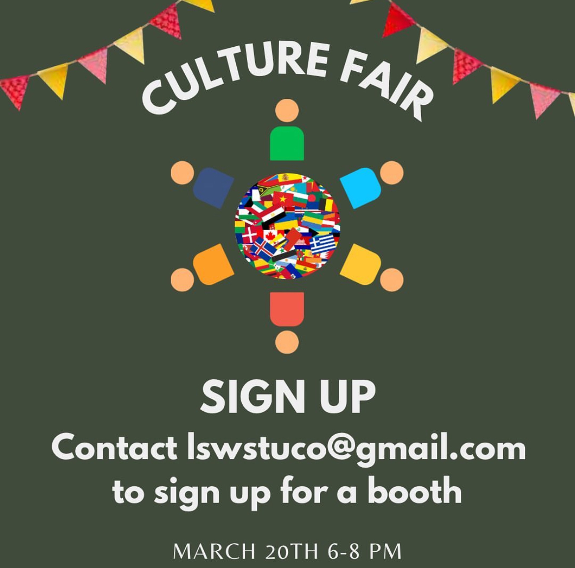 Student Council is hosting their first ever Culture Fair Wednesday, March 20th from 6 p.m. - 8 p.m. Admissions are free.
