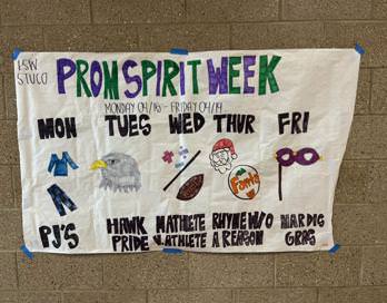 The Spirit Week poster hangs in the academic wing. Monday, Apr. 15, to Friday, Apr. 19 students will have a themed Spirit Week to have a fun time before prom. 