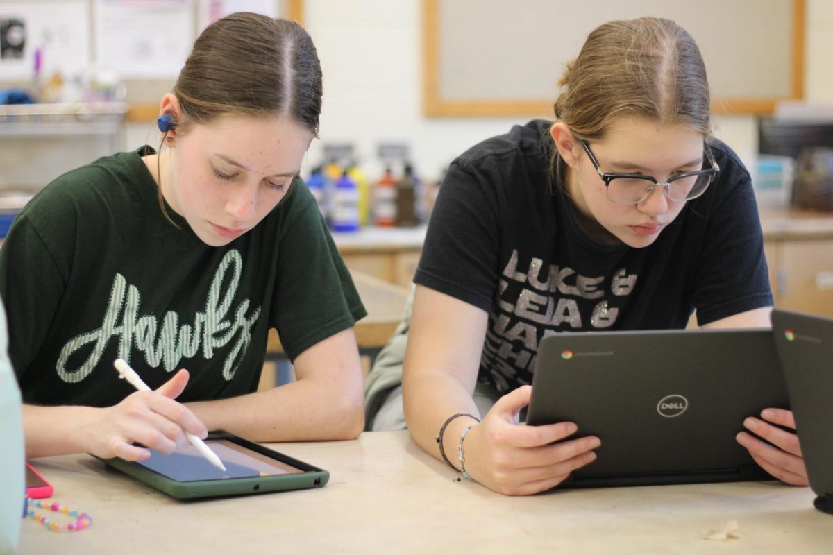 Two students working on their project in Art and Photo Club. Art and Photo Club is open to all students with an interest in art and photography.