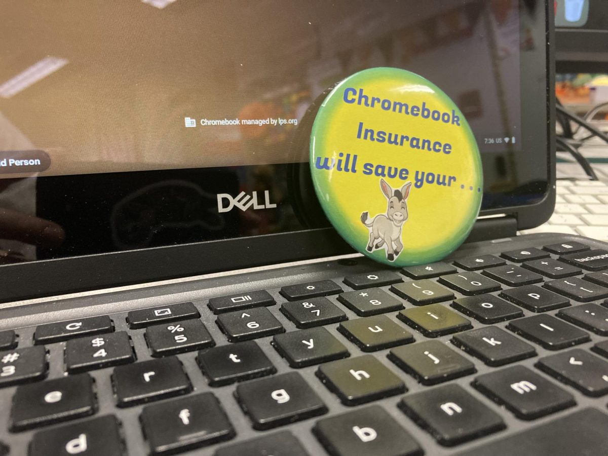 A student chromebook open with a pin talking about the importance of chromebook insurance. LSW media staff are using the week of Monday, Sept. 23, - Friday, Sept. 27, to promote the Chromebook Assurance Program (CAP.)