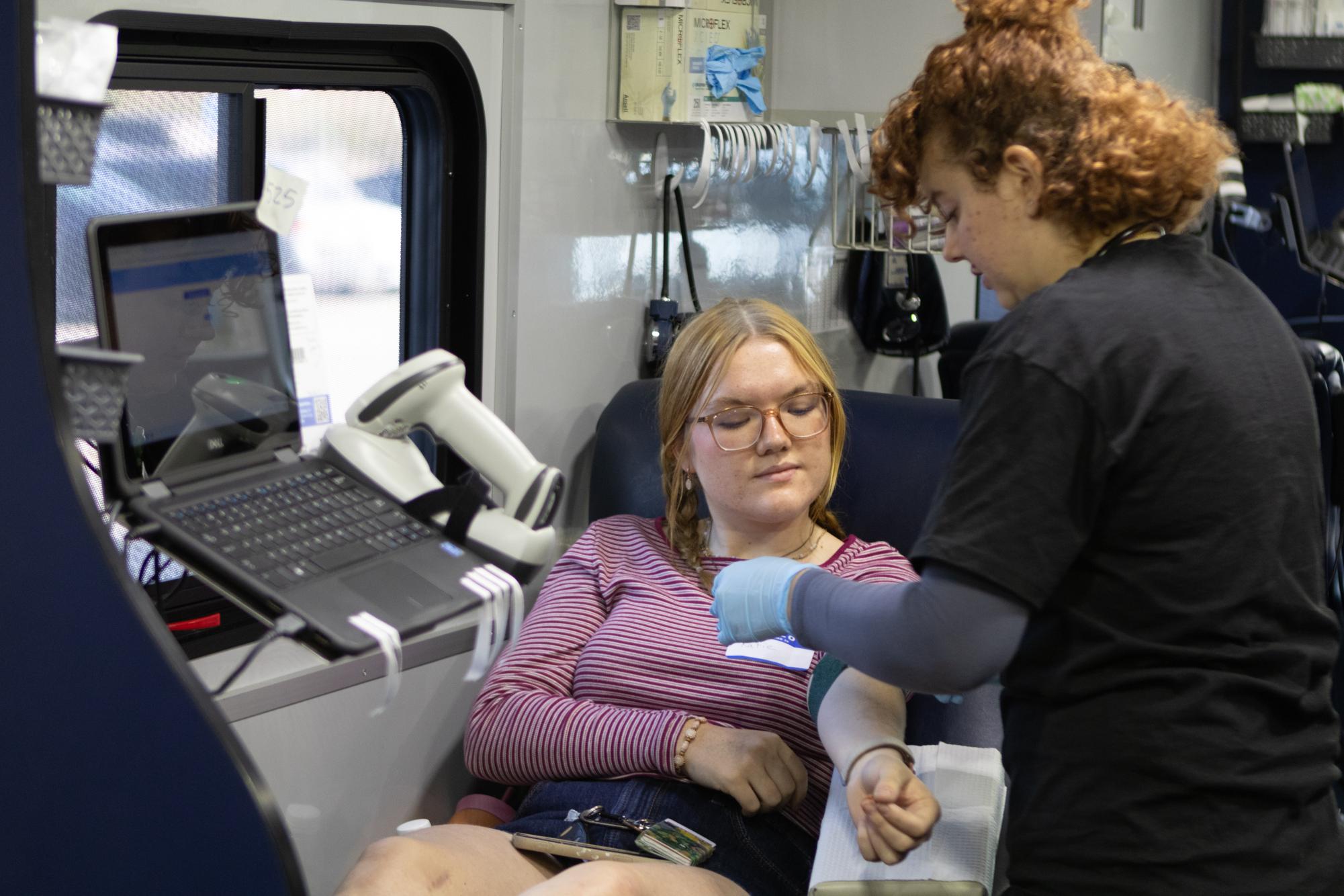 Katie Timmer about to get their blood drawn at the Blood Drive. StuCo has hosted 2 Blood Drives in the 2024-2025 school year to help combat the blood shortage in the U.S.