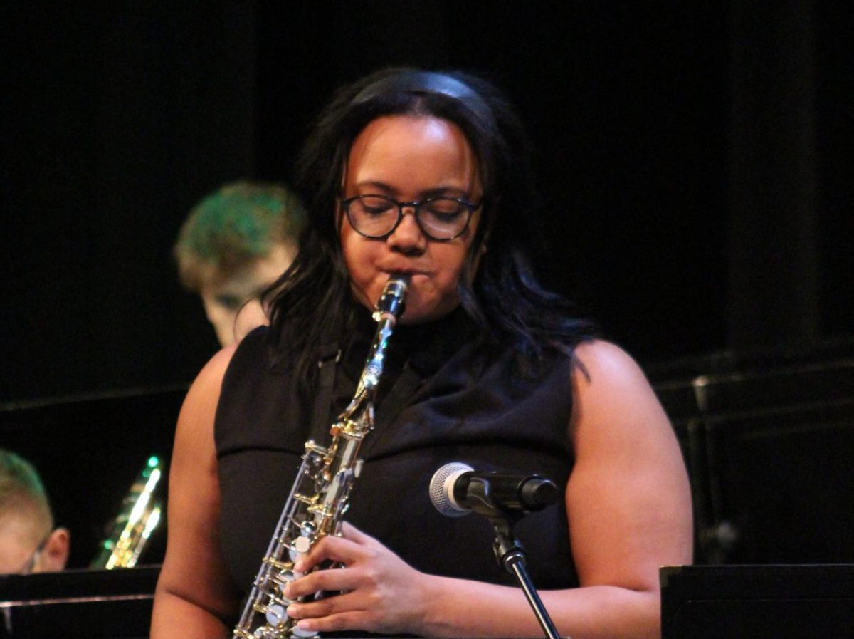 A girl in jazz band playing an instrument at the jazz concert. The LSW jazz concert was on Tuesday Feb. 25th at 7:00 p.m.