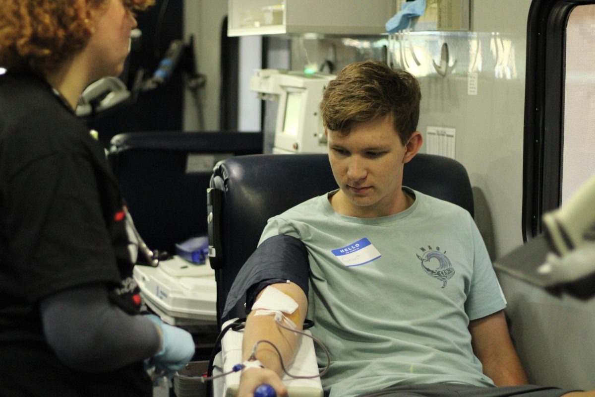 A student getting their blood drawn at the blood drive. StuCo hosts two blood drives during the school year.